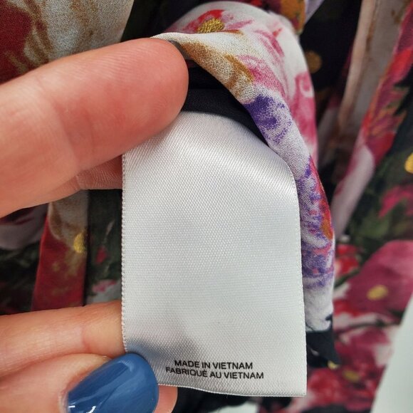 Express Womens Floral Bohemian Slit Sleeve Cold Shoulder Blouse M Elastic Waist - Picture 9 of 12